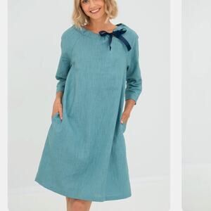 Le‎ Muse french linen dress sz M blue